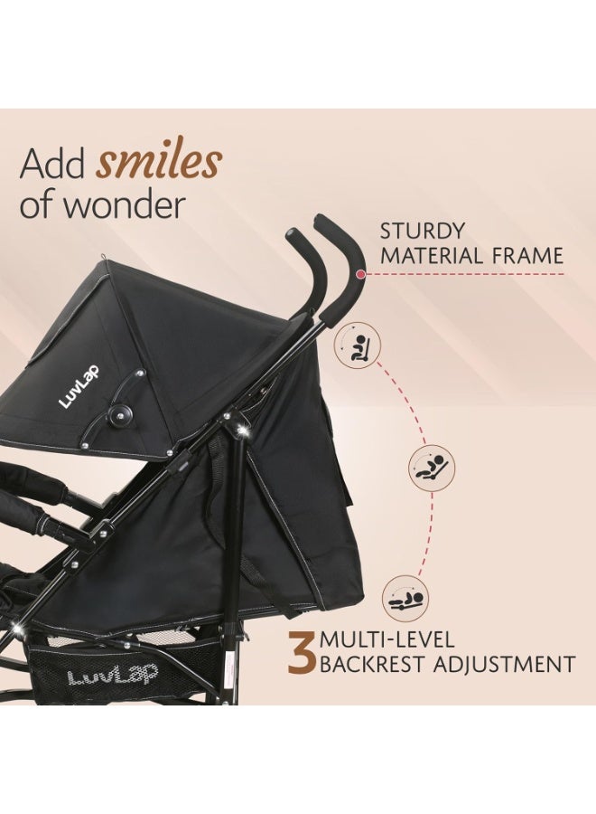 LuvLap City Baby Stroller/Buggy, Lightweight, Compact & Travel Friendly Baby pram, for 6-36 Months Baby, 5 Point Safety Harness, Adjustable seat Recline, extendable Canopy, 15Kg Capacity (Black) - Image 4